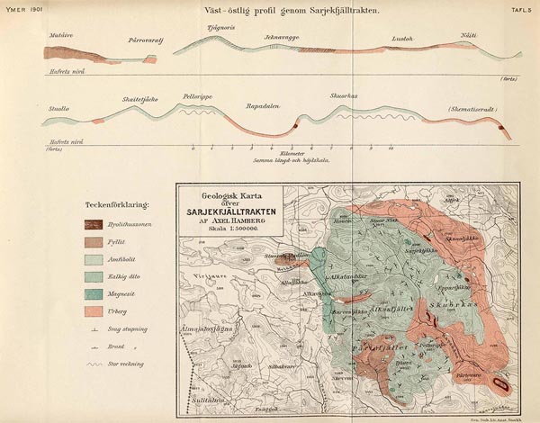 Hambergs geologiska karta över Sarek 1901