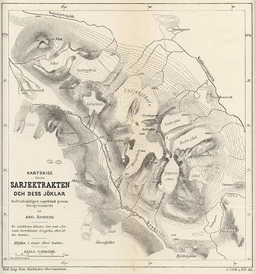 Hambergs kartskiss över Sarektrakten från 1895