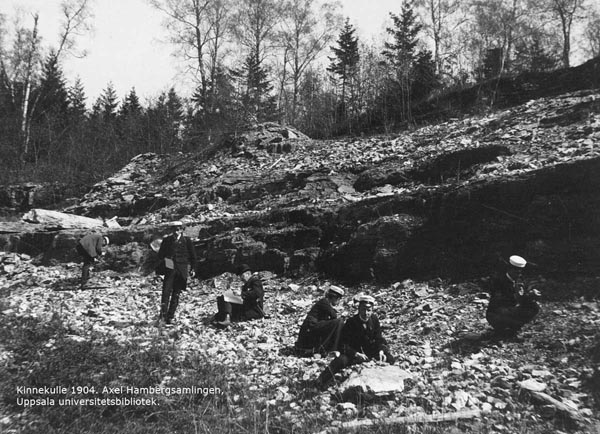 Hamberg med elever på exkursion i Kinnekulle 1904. Okänd fotograf